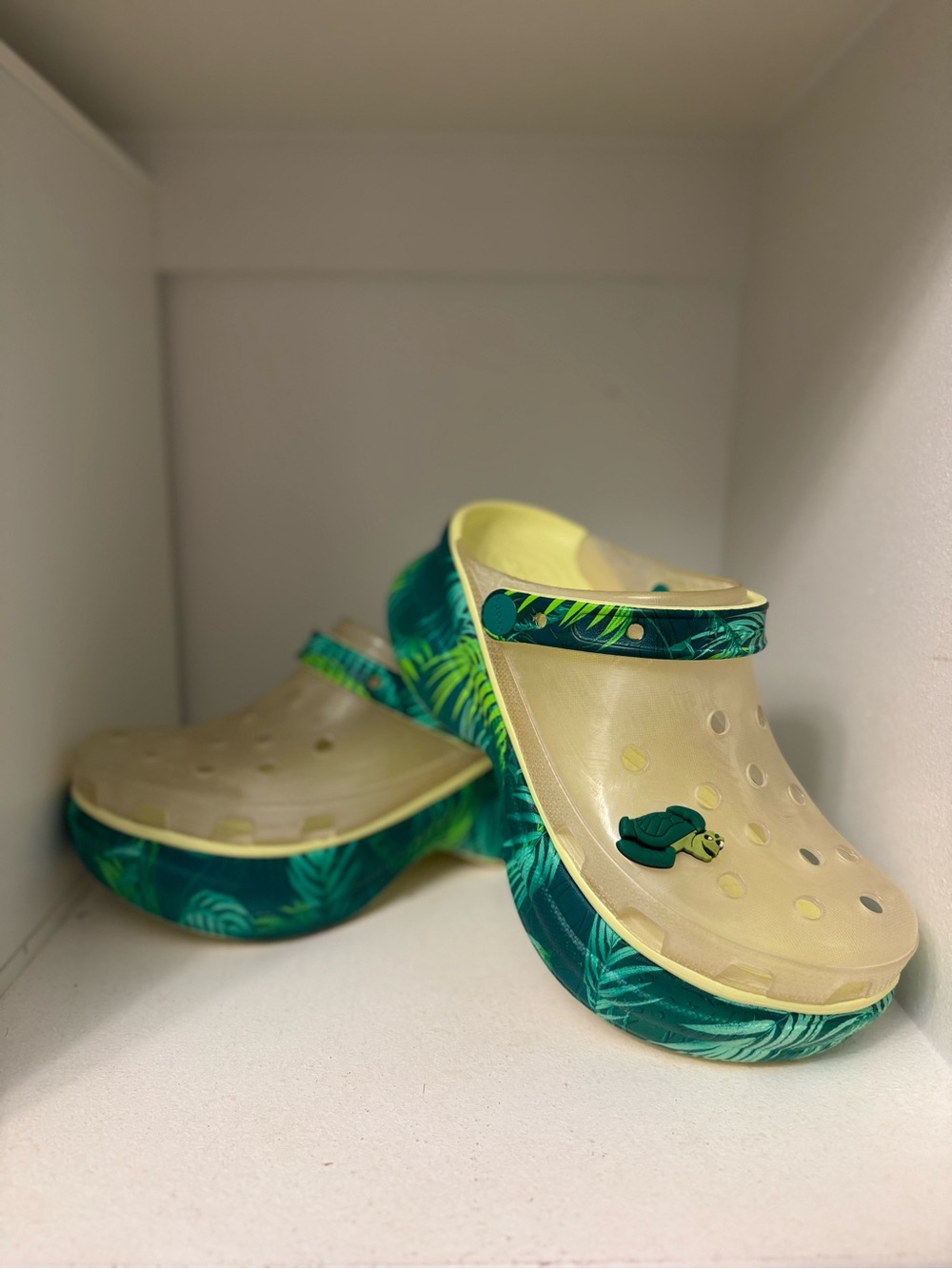 CROCS bae Tropical Green and Yellow Platform Clogs